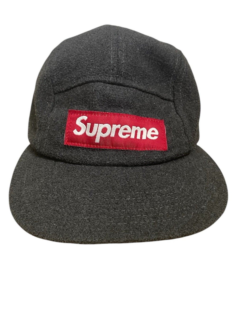Supreme Wool Camp Cap Box Logo Charcoal Grey 5-Panel Hat Made In USA Vintage